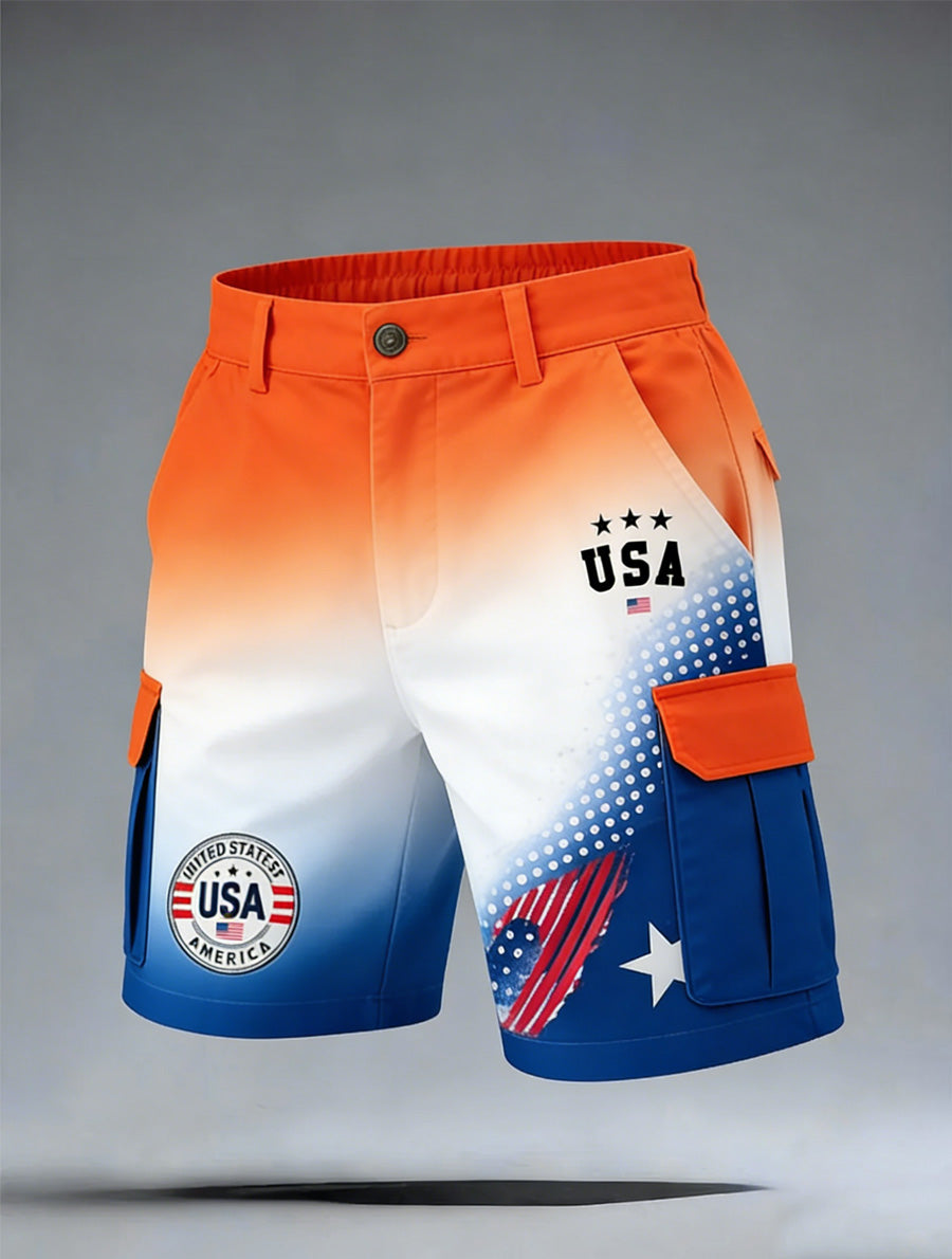 Men's USA Flag Art Print Casual Loose Work Shorts